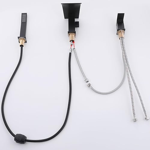 Miniatura 8 de FSCEPIXI Grifo de bañera romana en cascada con ducha de mano, grifo de bañera de montaje en cubierta con pulverizador, juego de grifo de bañera de