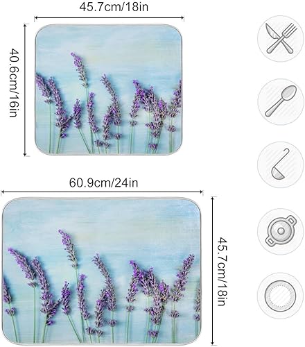 Miniatura 3 de Tapete de secado de platos de ramo de lavanda para cocina, microfibra reversible ultra absorbente y protector para encimeras de cocina, 18 x 24