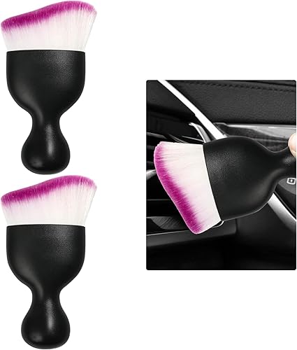 Ziciner 2 cepillos para detalles de automóvil, cerdas suaves curvas, colectores de polvo de eliminación automática, tablero universal del vehículo,