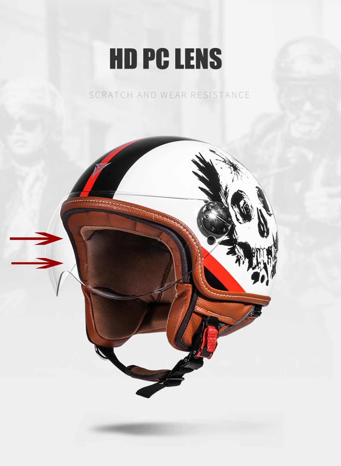 Casco Jet, Casco Piloto Vintage Casco Scooter Adulto Cara Abierta Casco Moto Certificado ECE E,X-Large