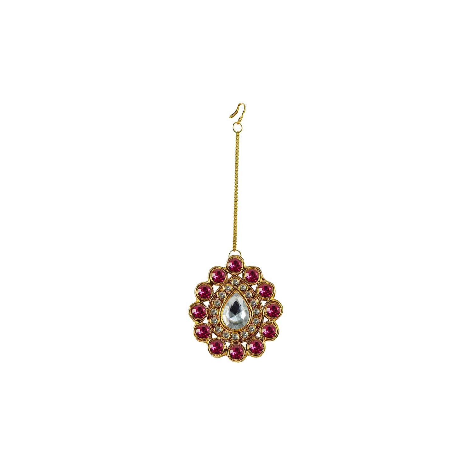 vidhya kangan Brass Gold platted Pink Stone Studded Maang Tikka-picture-7