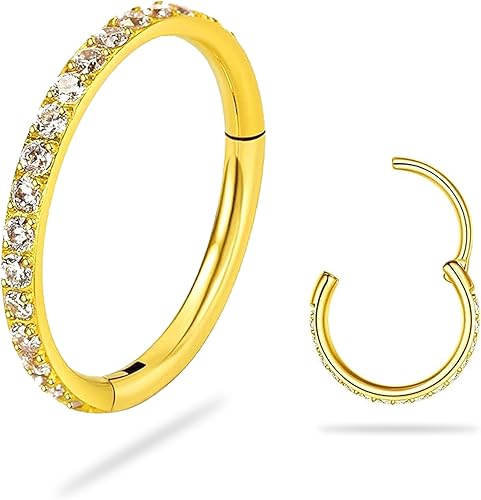 Miniatura 10 de SmileBelle 14K Gold Hinged Nose Rings Hoop for Women 20G, 316L Surgical Steel Clicker Septum Ring, Hoop Huggie Earring for Upper Lobe Cartilage