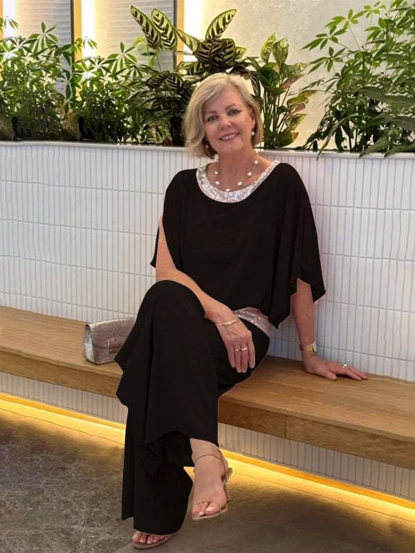 Womens Sequin 2 Piece Wedding Guest Pant Loose Formal Pantsuit for Women Suits for Ladies - Image 5