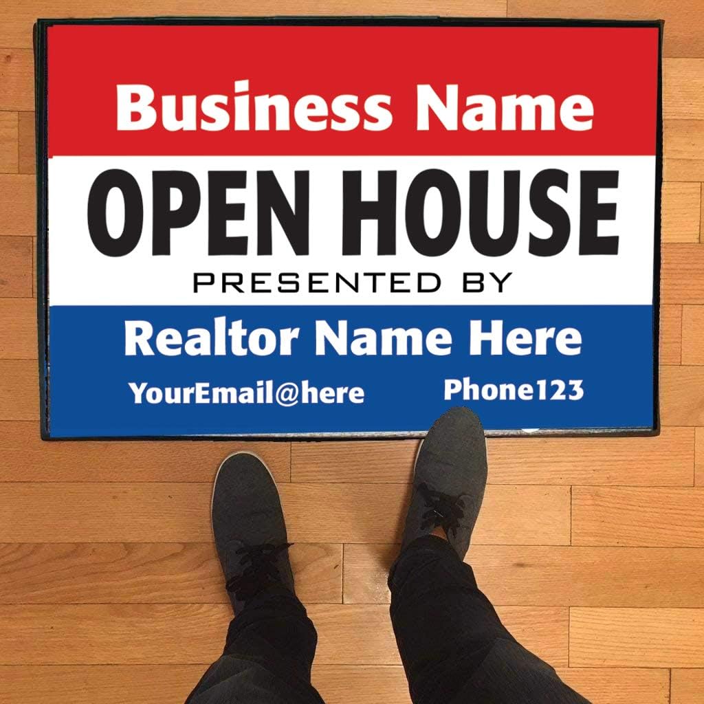 VictoryStore Realtor Gifts - Realtor Door Mat - Realtors Doormat 24 inches x 36 inches (Red, White, Blue Open House)