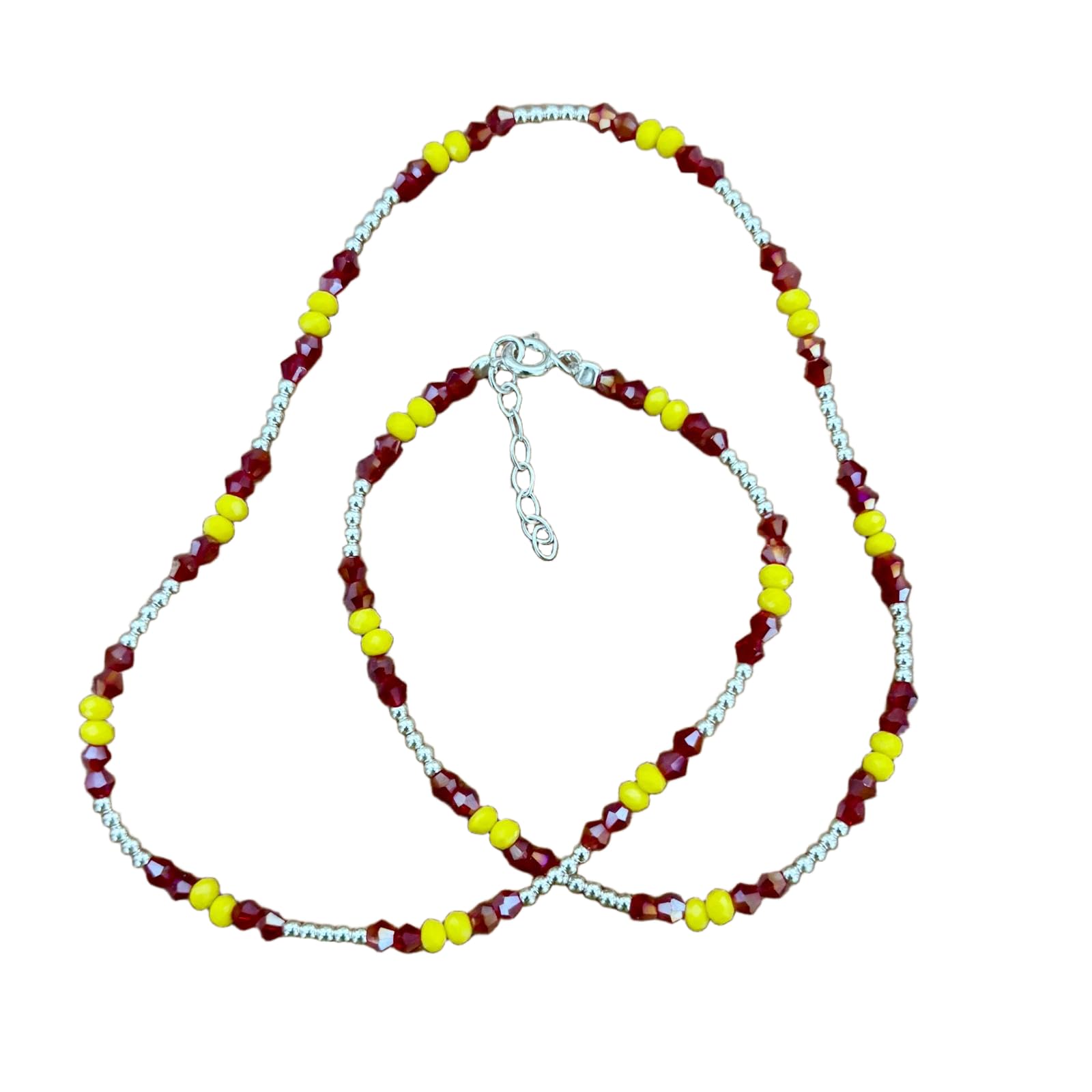 Collar Bandera España Plata 925 Piedras Facetadas 44cm