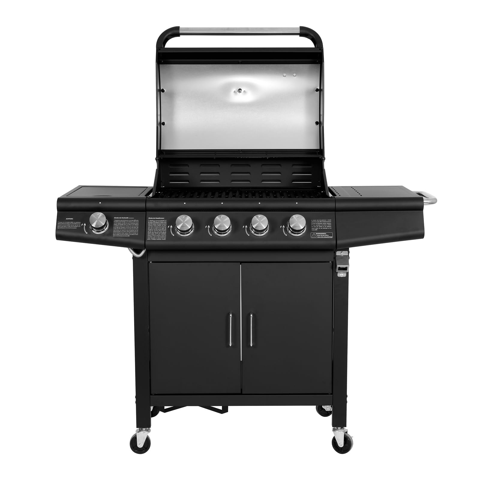 TAINO RED 4+1 Gasgrill Grillwagen BBQ Edelstahl-Brenner Gas-Grill 4 Brenner Seitenkocher Schwarz