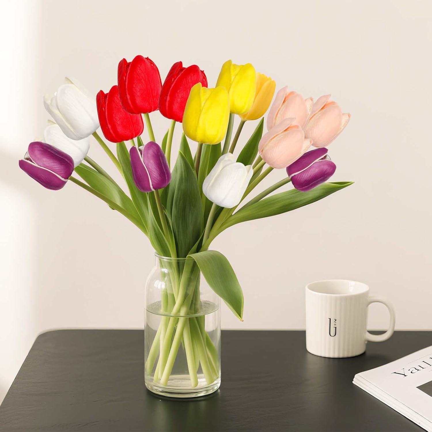 16 Pcs Fake Tulips Artificial Flowers, 13" Real Touch PU Faux Tulips Bouquet for Wedding Spring Easter Mother's Day Home Kitchen Table Decor (Mixed Colors) - Image 6