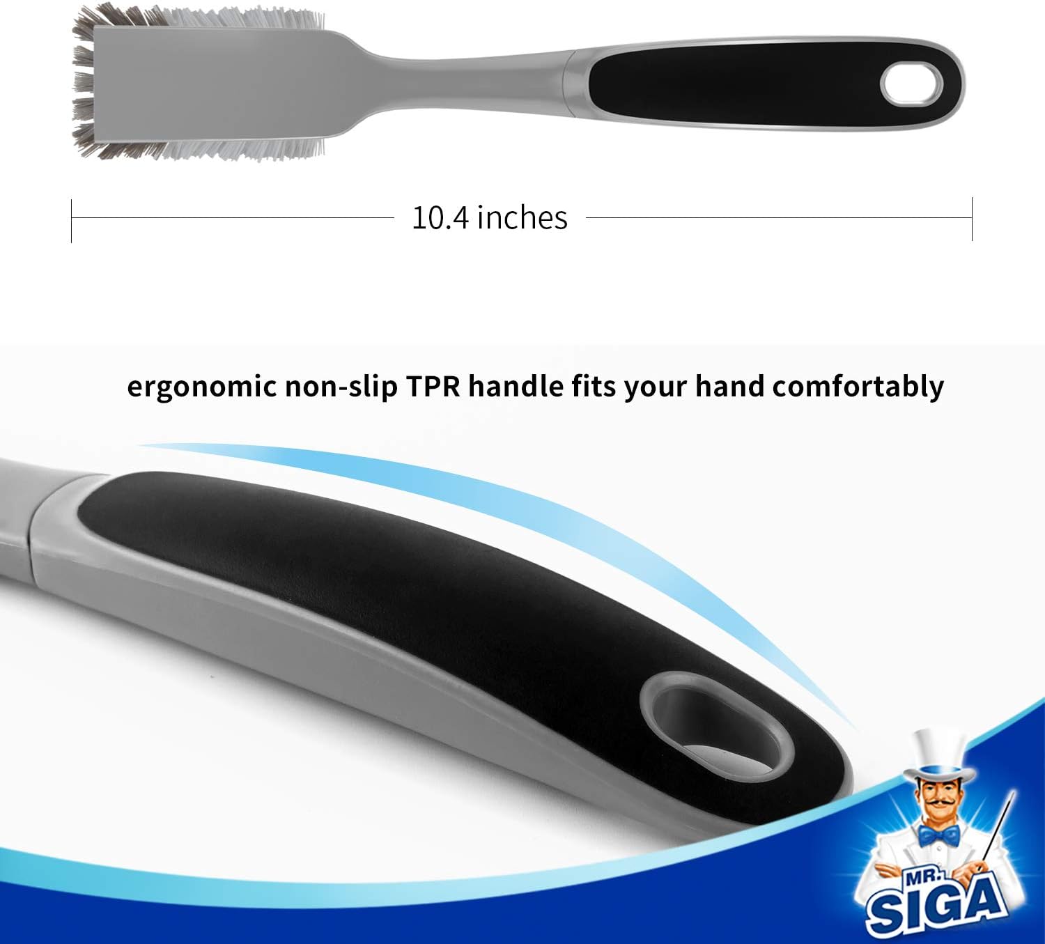 MR.SIGA Dish Brush with Non Slip Handle Built-in Scraper, Scrub Brush for Dish, Pans, Pots, Kitchen Sink Cleaning, 2 Pack