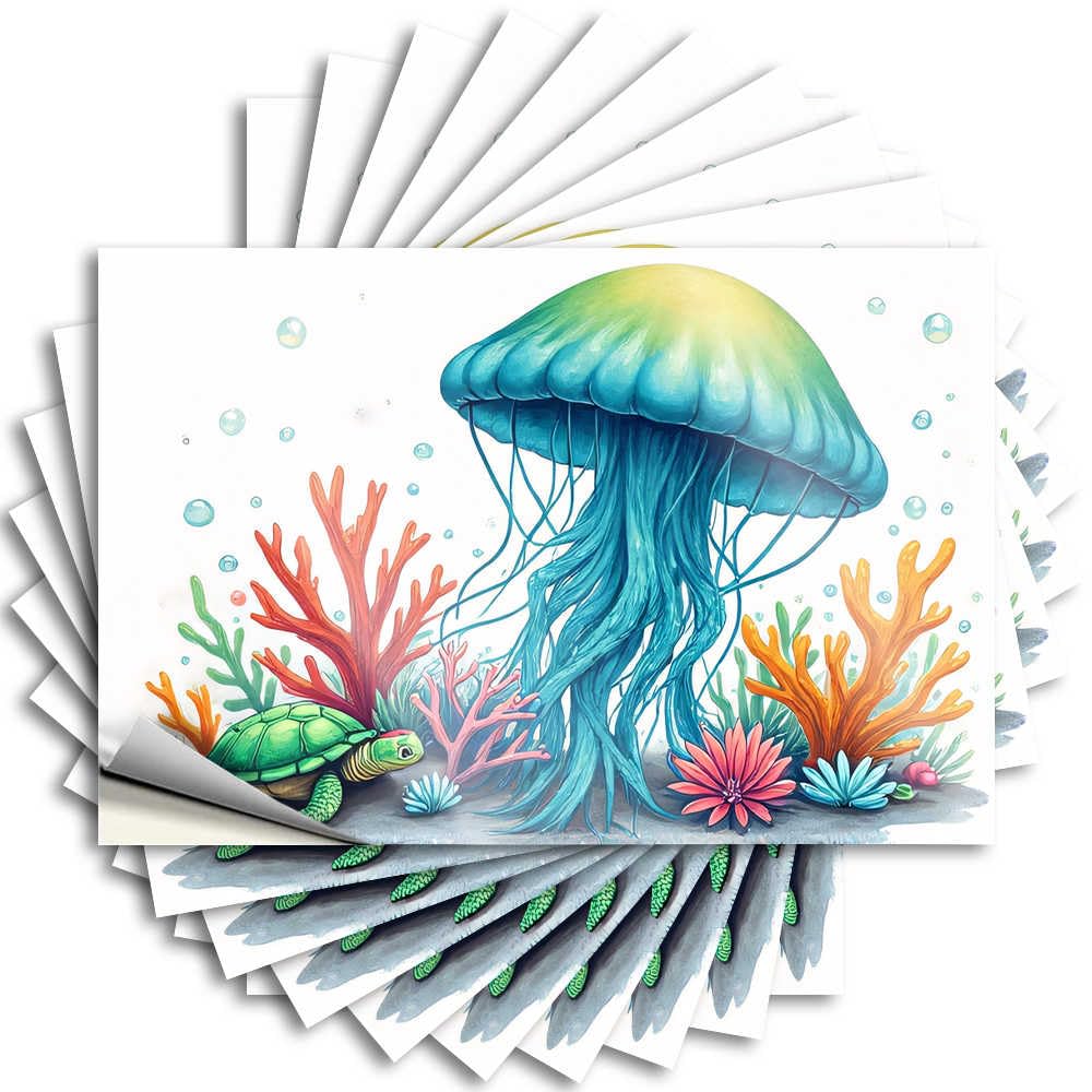 Lettering Sticker Necessities Durable Vinyl - Ocean Life: Jellyfish and Turtle in Coral Reef Case for Mom Use(12X18CM)