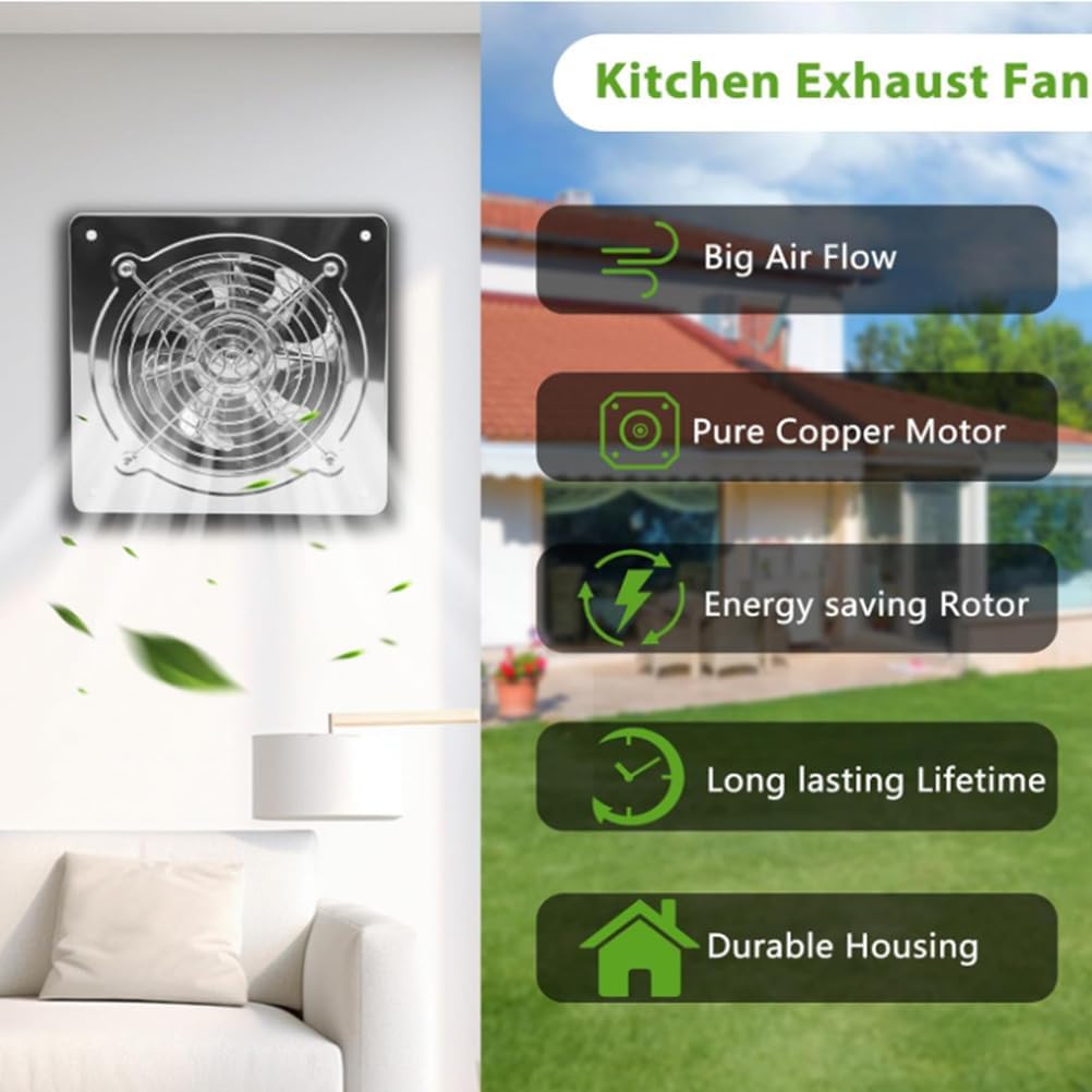 Low Noise Kitchen & Bathroom Wall Exhaust Fan 6/7 /8/10/12" Utility Blower Fan for Ceiling Bathroom Attic Window Basement Ventilation Fan (Silver),7 inch