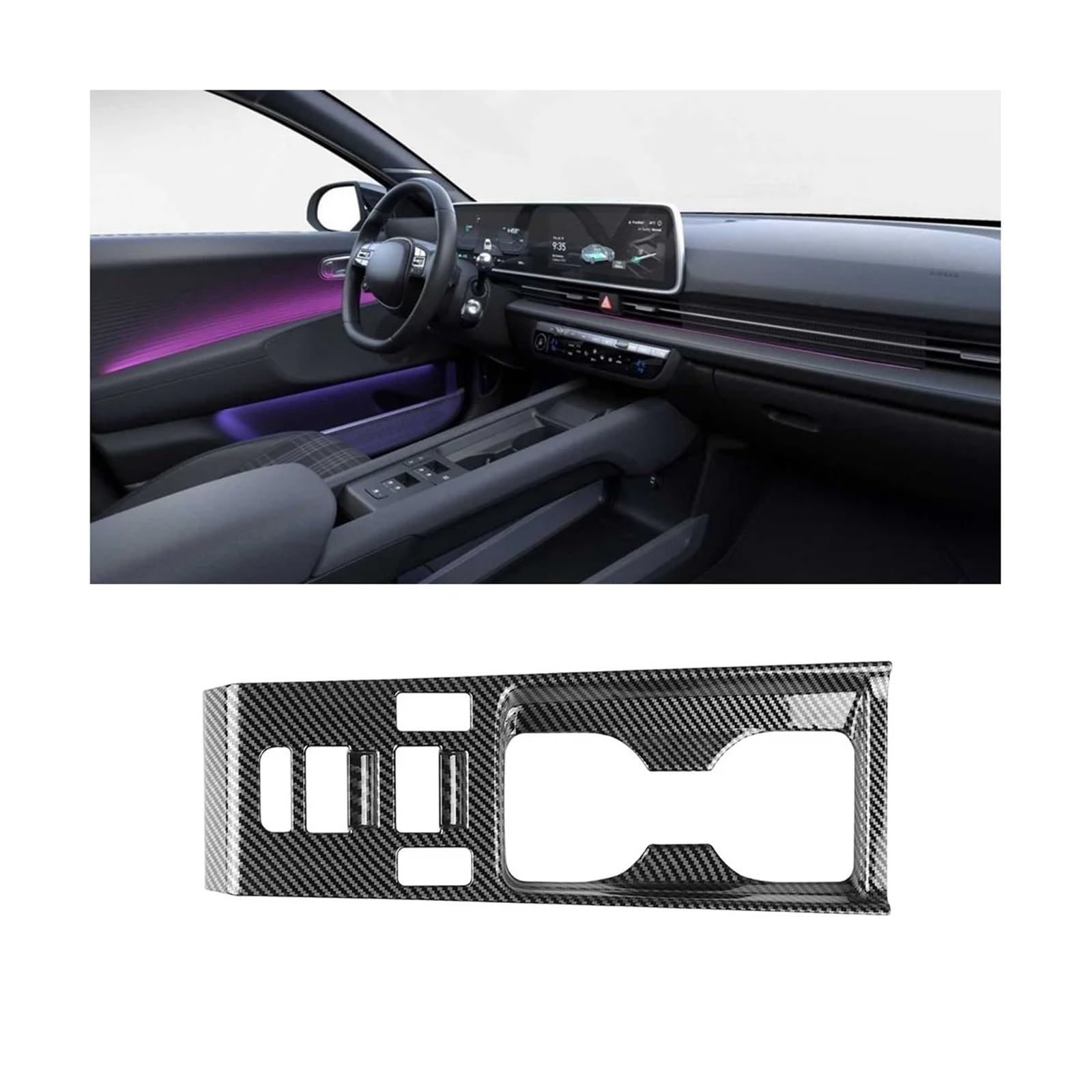 Pour Hyundai IONIQ 6 2022 2023 + LHD voiture en Fiber carbone Console centrale eau support verre décoration couverture garniture autocollant Revêtement carbone console centrale Panneau