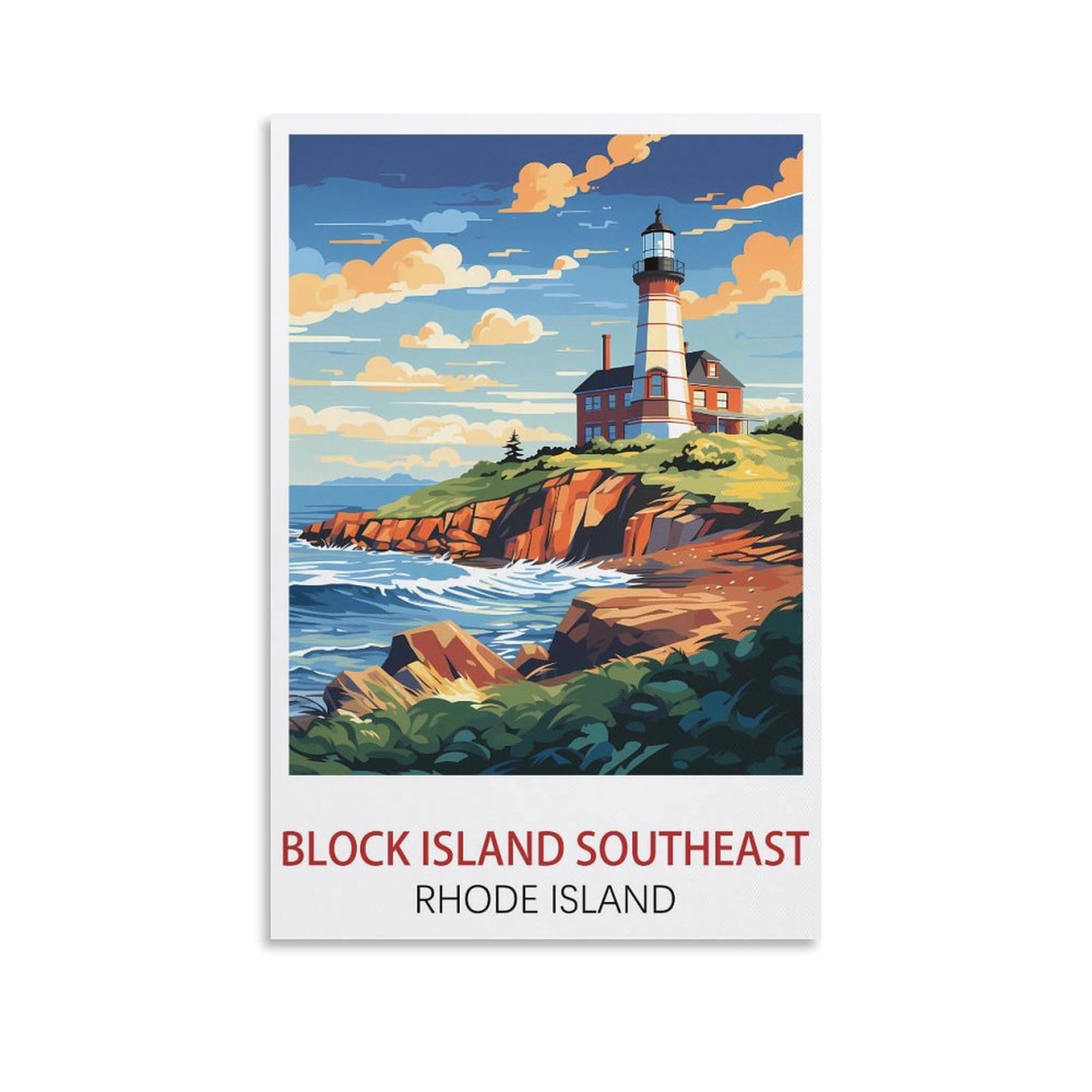 EZMLFA 5D DIY Diamond Painting Kit,Block Island Southeast Rhode Island Diamond Art Kits for Beginner,Gem Art Kits Round Drill for Home Wall Decor Gifts 40x50cm
