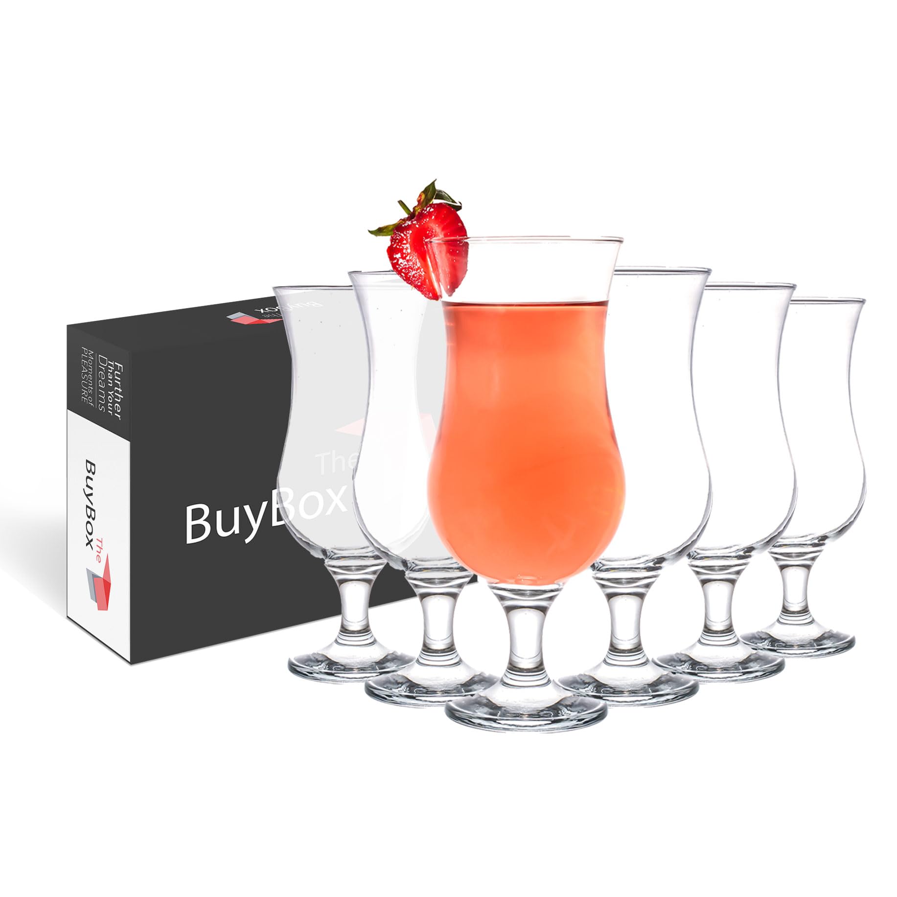 Cocktailgläser Set 6 Stück, 380ml/12.8oz. Pina Colada Gläser, Longdrinkgläser für Milchshake, Mojito, Margarita, Sangria, Eiskaffee Gläser mit Stiel