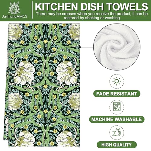 JarThenaAMCS William Morris Floral Kitchen Towel Retro Greenery Dish Towels 18 x 28 Inch Decorative Hand Drying Tea Towel for Baking Cooking Cleaning Party Supplies 4Pcs