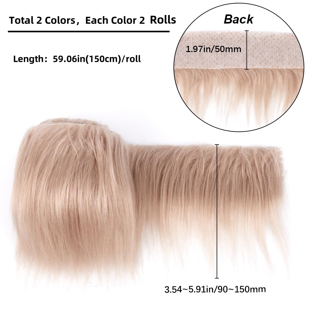 GORGECRAFT 4Pcs 150x9-15cm Faux Fur Ribbon Shaggy Faux Fur Precut Strips White Khaki Artificial Fur Fabric Fluffy Craft Fur Pieces for Gnomes Beard Santa Claus Hair Dwarf Cosplay Costume DIY Craft - Image 2