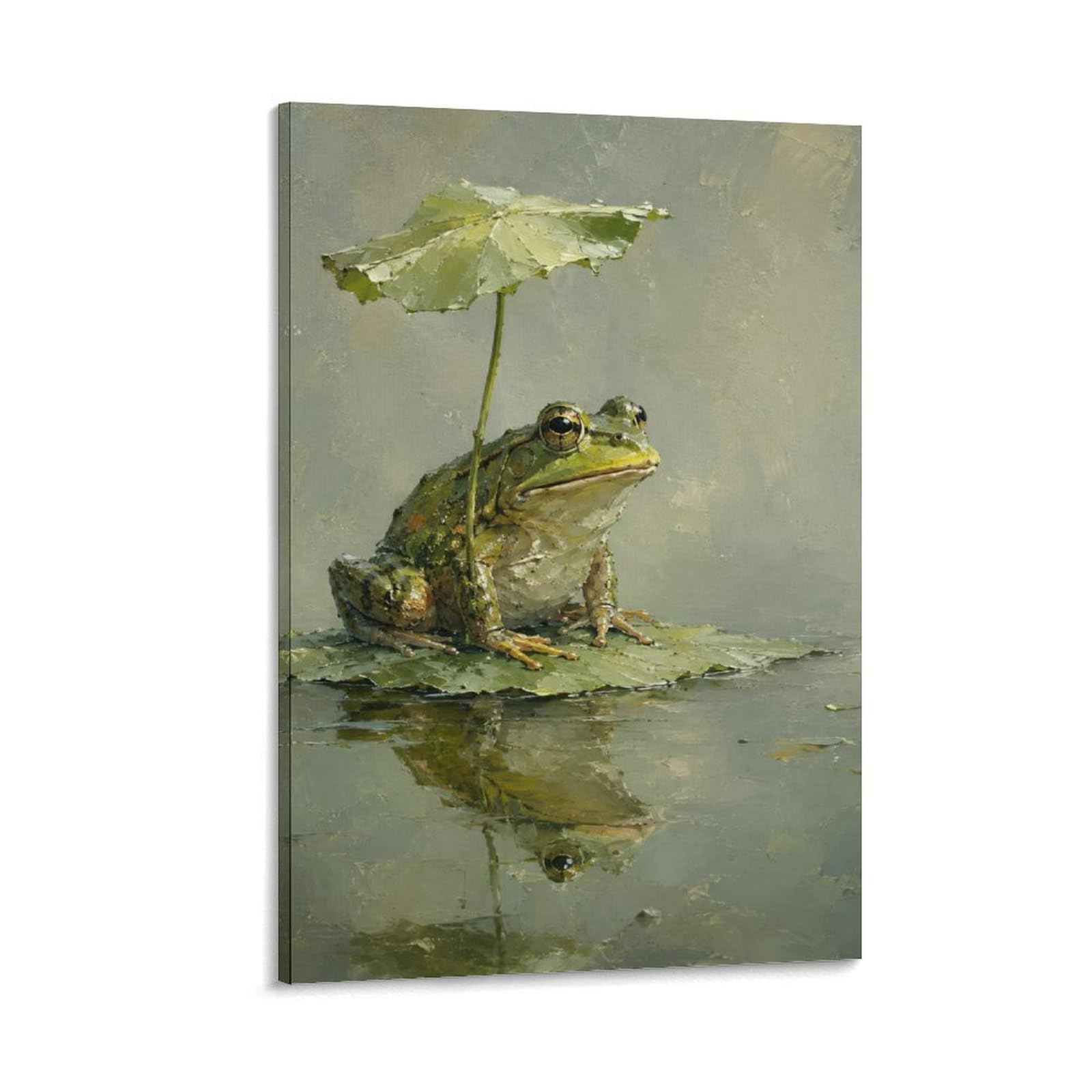 W7C8U2X3 Frog Lotus Umbrella Canvas Wall Art, Whimsical Nature Wall Art