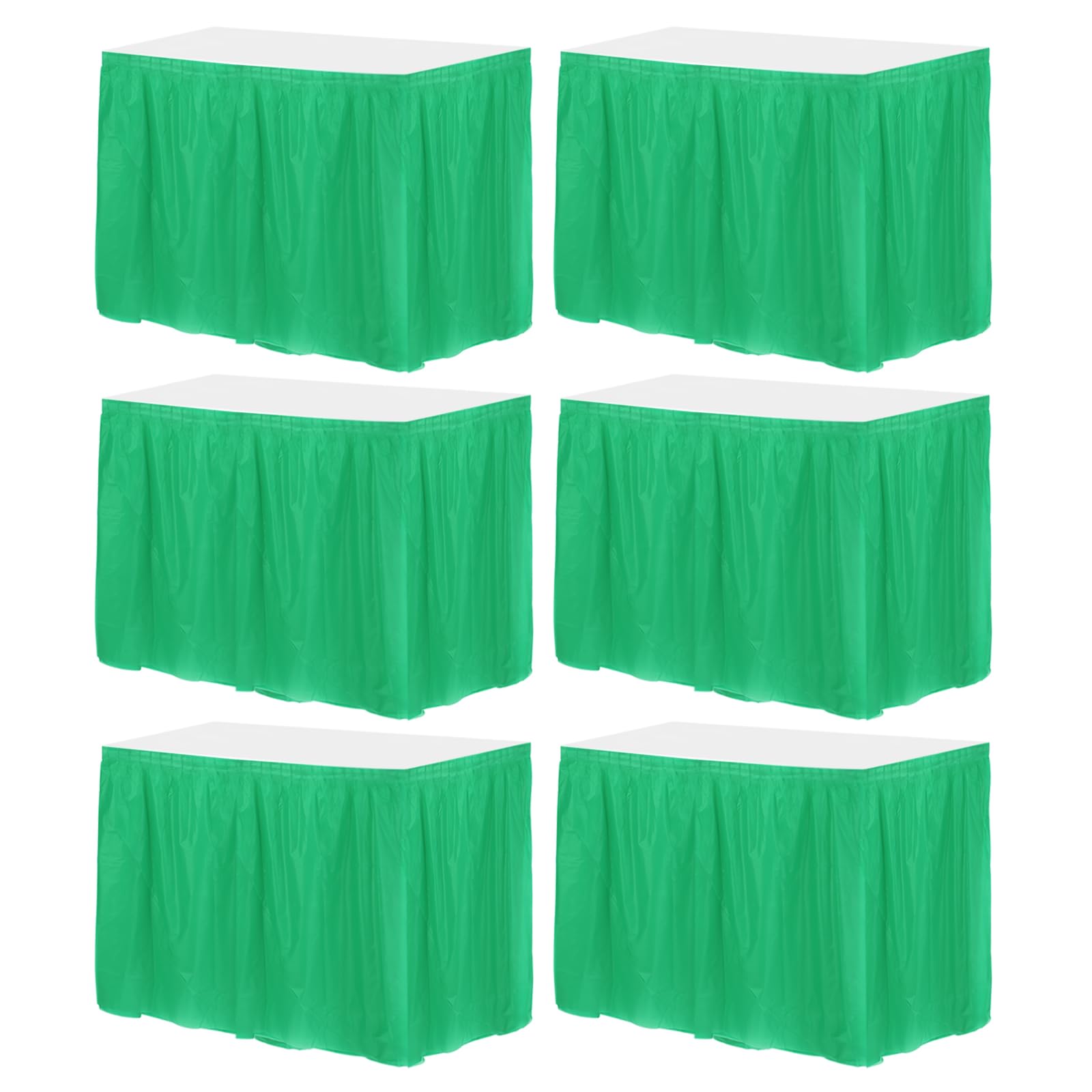 MECCANIXITY 6 Pack Dark Green Plastic Table Skirts, 29 in x 14 Ft Table Skirts for Rectangle Tables, Disposable Table Covers for Birthday Wedding Party