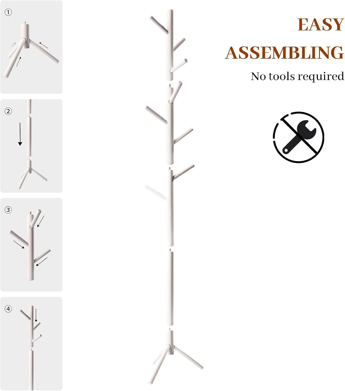 RusseryPek Coat Stand Free Standing Coat Rack with 8 Hooks, 3