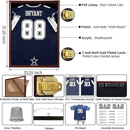 Miniatura 4 de Estuche de marco de exhibición de jersey, marco grande, caja de sombra con bloqueo con protección UV, colgador acrílico y opción de montaje en pared