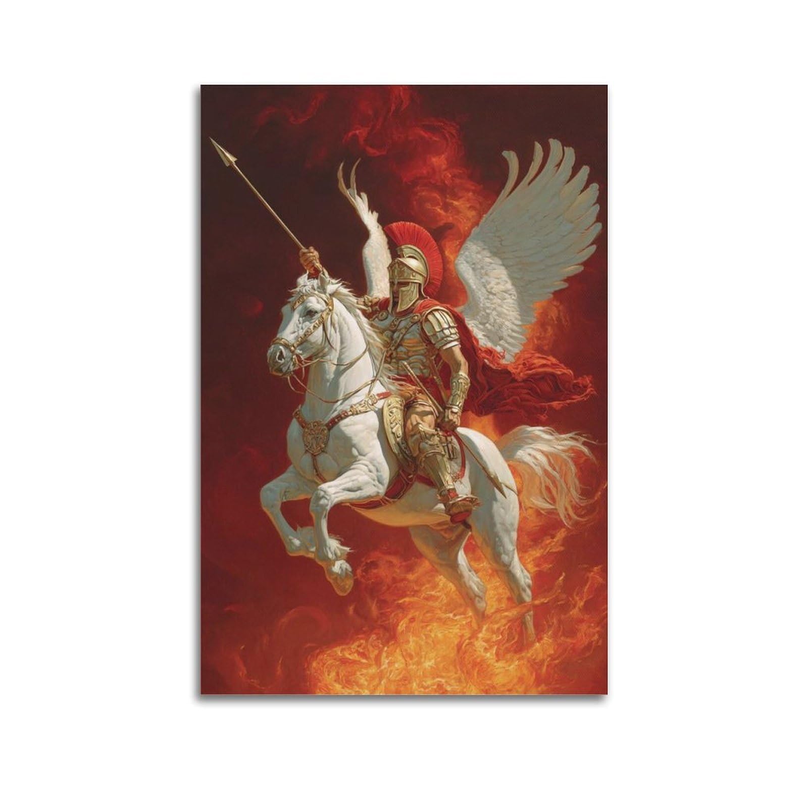 XKUGA Spartan Warrior Winged Greek Poster Cavalry Spear Fire Modern Decorative Canvas Prints - Ideal Wall Art for Family, Man Cave, Game Room, Boys & Girls Bedroom 24x36inch(60x90cm)
