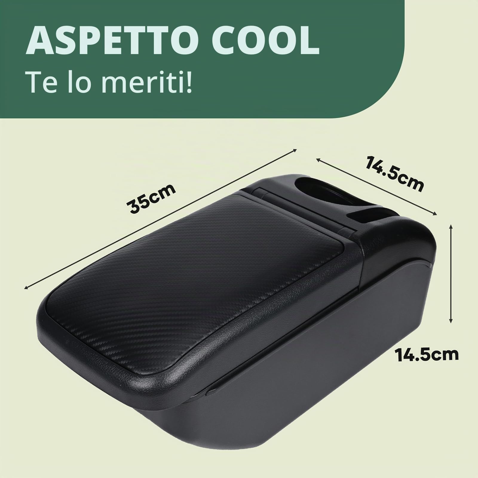 ZENVI Compatible with Hyundai i20 Braccioli | Stile Fibra Carbonio,Braccioli,Console Centrale Organizer Immagazzinaggio Scatola,Utilizzabile Per Autisti Supporto Gomito