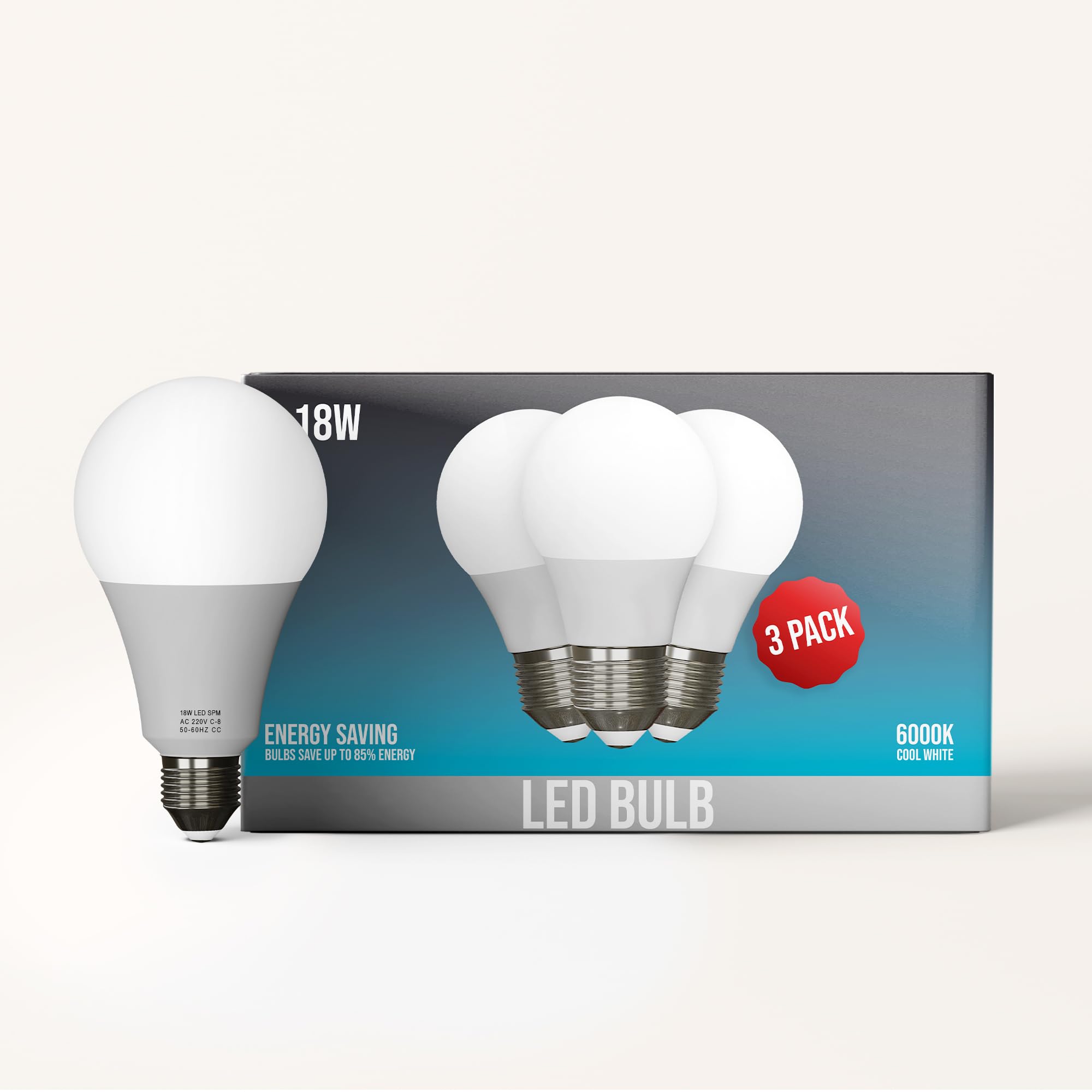 LEDSone A60 GLS E27 Screw Bulb, Cool White 6000K E27 LED Light Bulbs, 18W Energy Saving, Non Dimmable A19 Golf Ball LED Edison Bulb, 80LM/W Lumen, Pack of 3 — image 1
