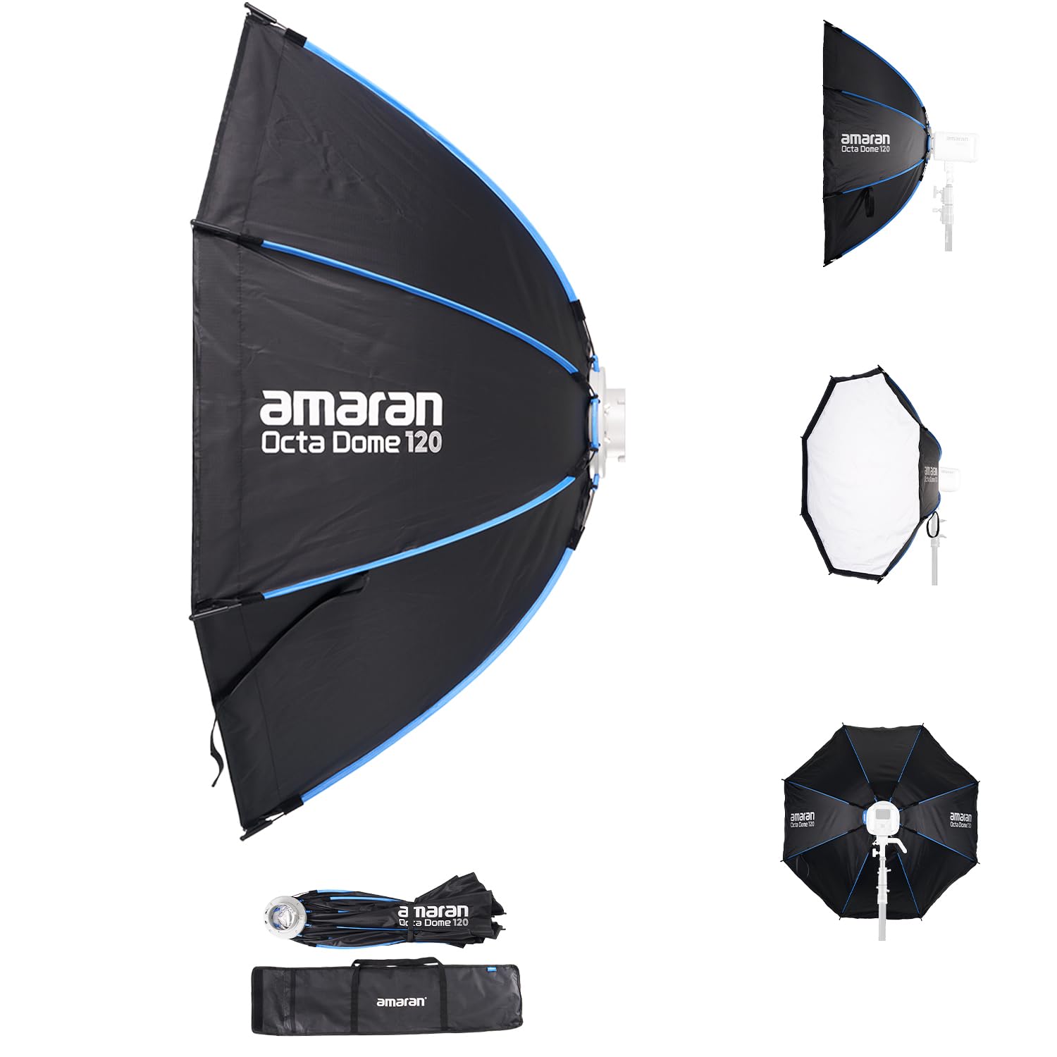 Amaran Octa Dome 120, 4ft(120cm) Foldable Octagonal Bowens Mount Softbox, Quick Setup for Large-Scale Portrait &amp; Video Photography, Soft, Natural Light, Includes Diffusion &amp; Control Grid, Carrying Bag