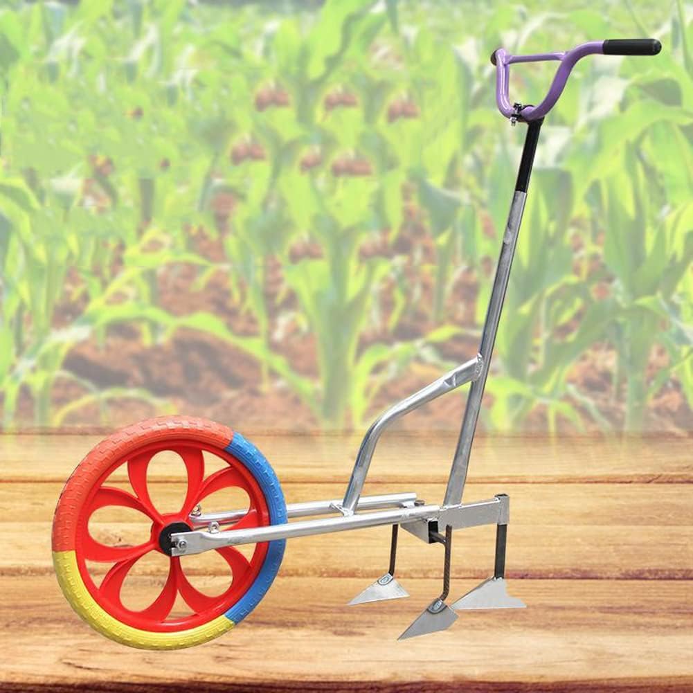 Cultivador de Rueda Alta, escarificador de Empuje Manual con Mango Ajustable en Altura y Ruedas de Goma de 15 Pulgadas, Herramienta de jardín de arado Modular para jardinería