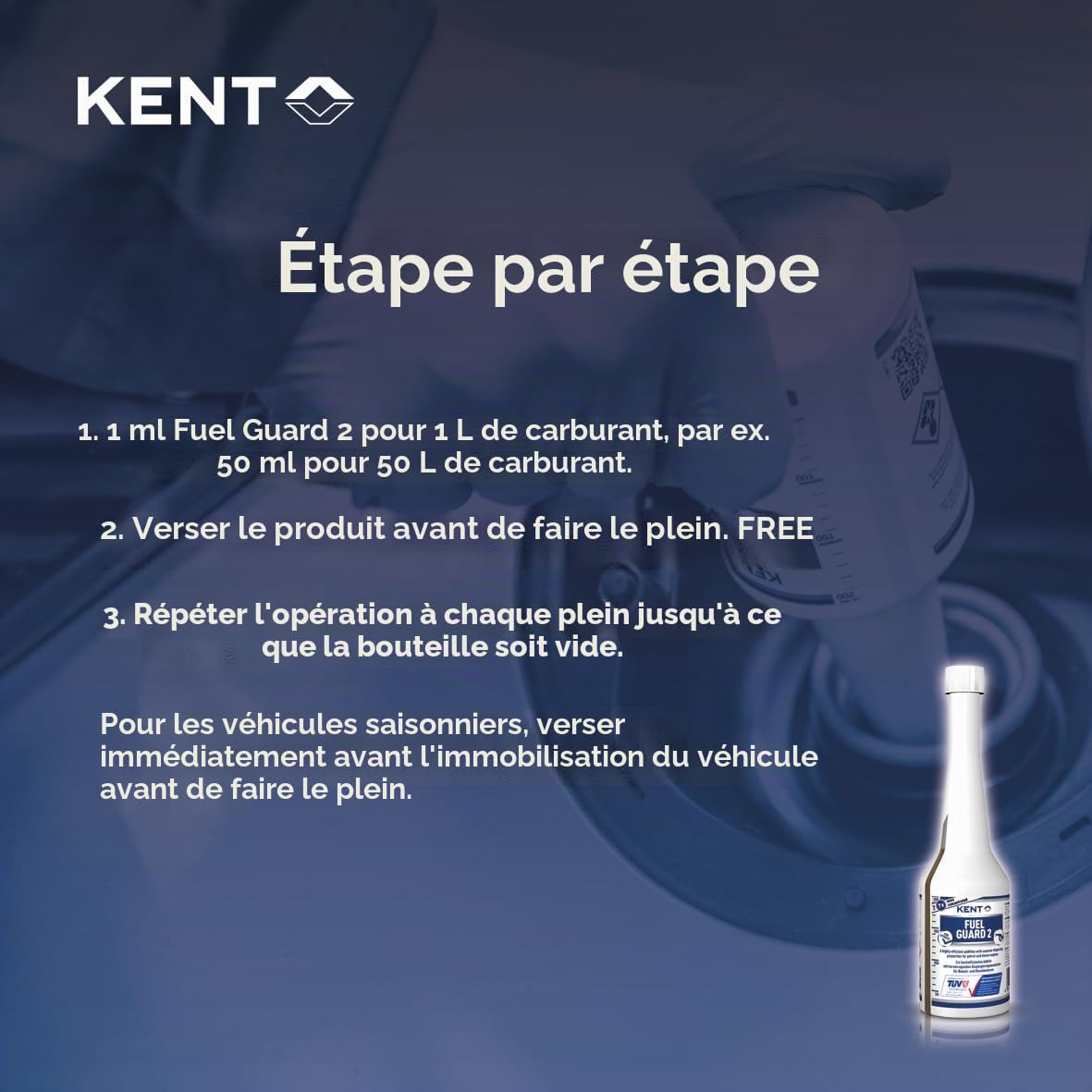 KENT Fuel Guard 2 – Additiv, essence et diesel, nettoyage du système – Nettoie le système de carburant, lubrifie et protège – Flacon de 250 ml