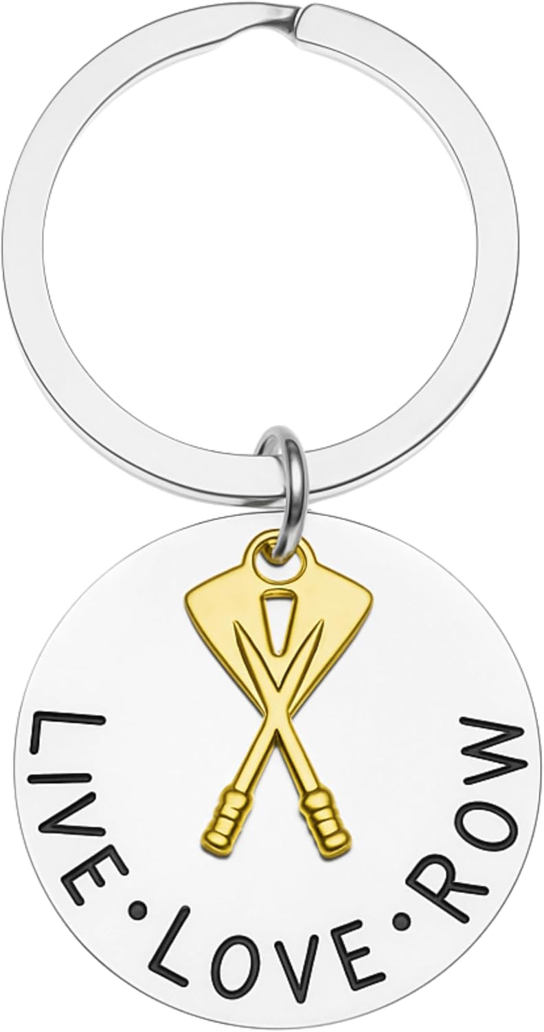 Infinity Collection Crew Keychain – Live Love Row – Rowing Oars Charm Accessory – Silver and Gold-Plated Pendant for Crew Team, Rowers, Coxswains – Motivational Gift for Athletes