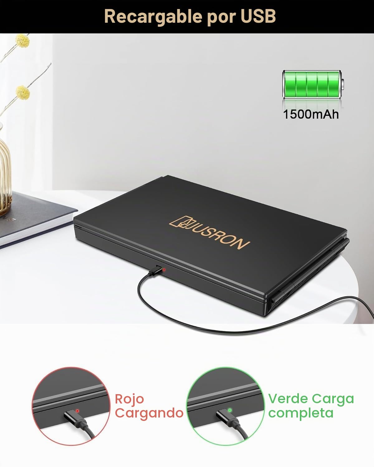 JUSRON Espejo Plegable de 360 Grados, Espejo de 3 Piezas, Corte automático, Altura Ajustable con Gancho Espejo cosmético con Efecto-Negro Mate