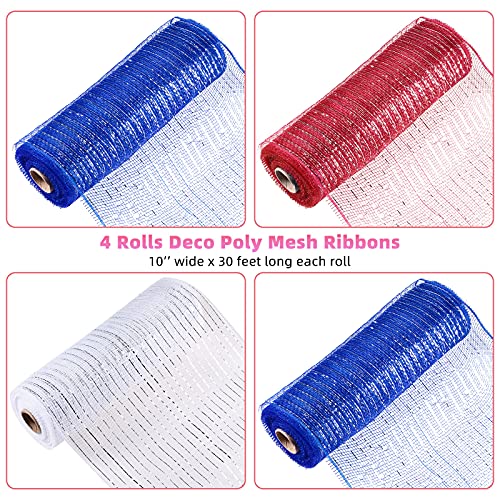 image for Chuangdi 4 Rolls Mesh Ribbons 30 Feet Each Roll Metallic Foil Mesh Rib