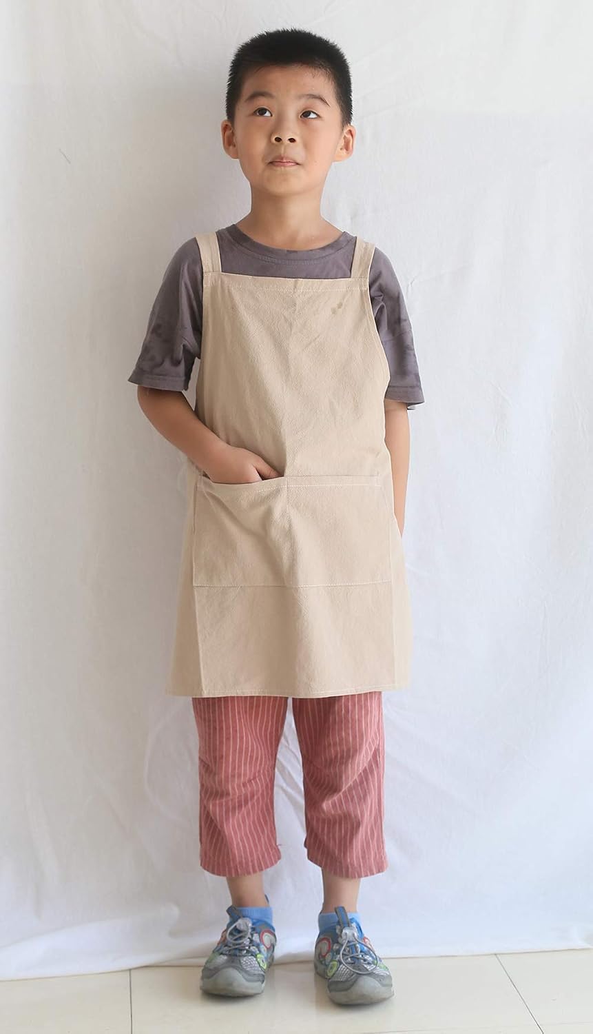 Children Cotton Cross Back Apron Japanese Style Bib Home Clothes Painting Soft Comfort Pinafore Apron for Girls Boys