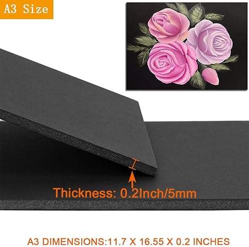 Miniatura 3 de Paquete de 20 tableros de espuma negra de 11.7 x 16.5 pulgadas, 1/5 pulgadas de grosor, tamaño A3, tablero de respaldo de espuma