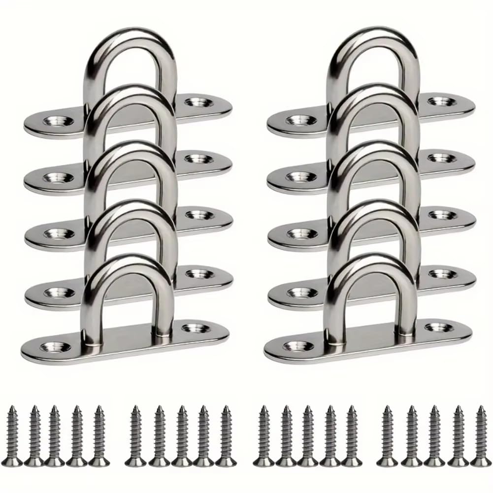 Littimoon M5 Eye Plate with Ring, Stainless Steel Hook and 20x Mounting Screws- for Marine Equipment, Ceiling Wall Hangings Included