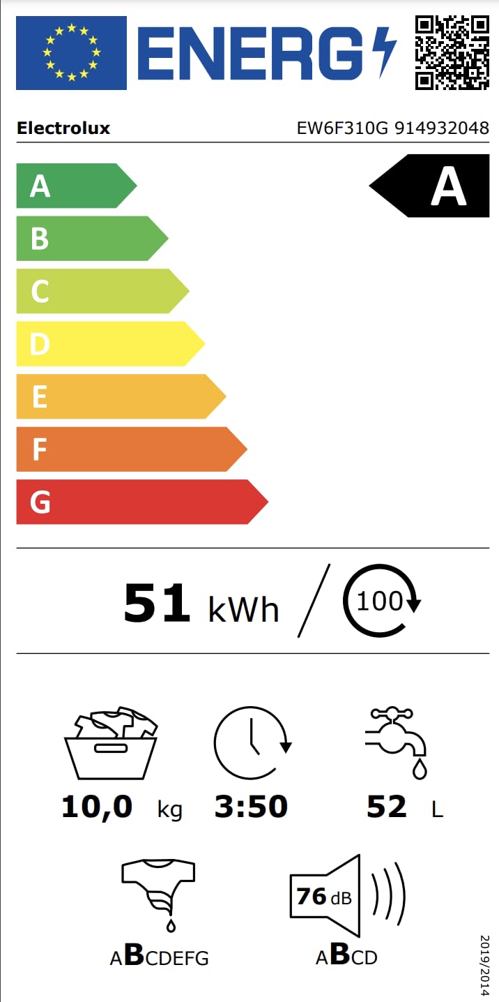 Electrolux 600 Lavatrice a carica frontale, EW6F210G, 10 Kg, SensiCare, Time Manager, Programma Hygiene/Rapido, Motore Inverter+, Flussimetro, Prosense, 847x597x636 mm, Color Bianco, Classe A