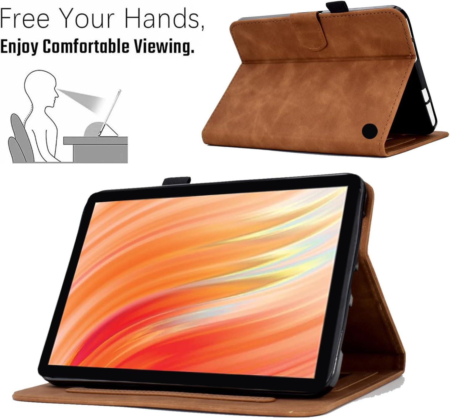 Case for Amazon Kindle Fire HD 10 and Fire HD 10 Plus 10.1" Tablet Case (13th/11th Generation 2023/2021 Release), Funut Premium PU Leather Stand Smart Cover with Auto Wake/Sleep,Embossed Brown