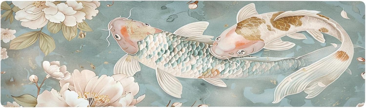 Blue Pink Japanese Flowers Fish Realistic Simple Style Trivet Table Runner Heat Resistant 230F for Hot Dishes Pots Plates Kitchen Dining Table Protector Decorative 39.37 X 11.8 Inch