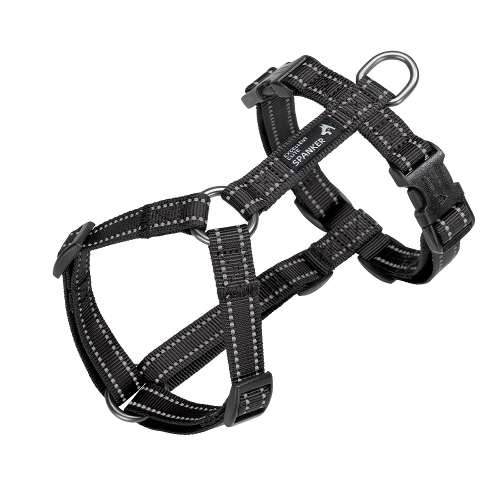 EXCELLENT ELITE SPANKER Harnais pour Chien en Nylon réfléchissant Harnais en Forme de L Ajustable pour Les Petites, Moyennes et Grandes Races de Chiens, pour la Promenade et Le Dressage(BLK-M)