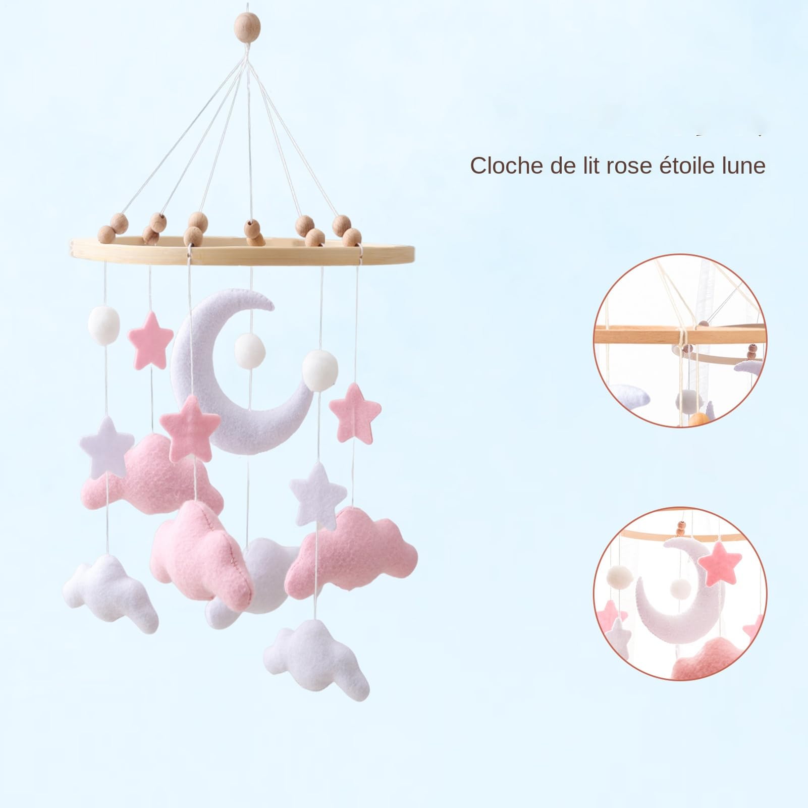 Jouet Mobile pour Lit Bébé,Mobile Nuage Jouet de Lit Bébé | Décorations Apaisantes en Felt pour Chambre Fille Garçon