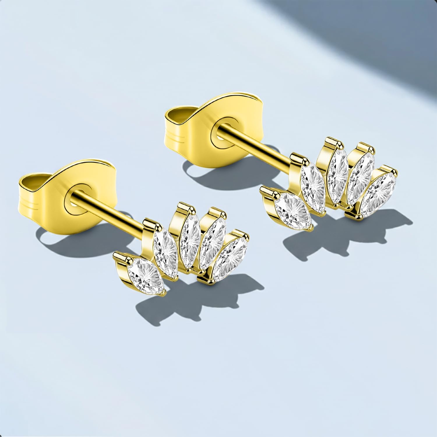 XUU Pure Titanium Stud Earrings, 20G Hypoallergenic Sensitive Ears, Cubic Zirconia Cluster Crystal, Minimalist Design Post 10mm, Gold Silver Cartilage Jewelry for Women Men - Image 5