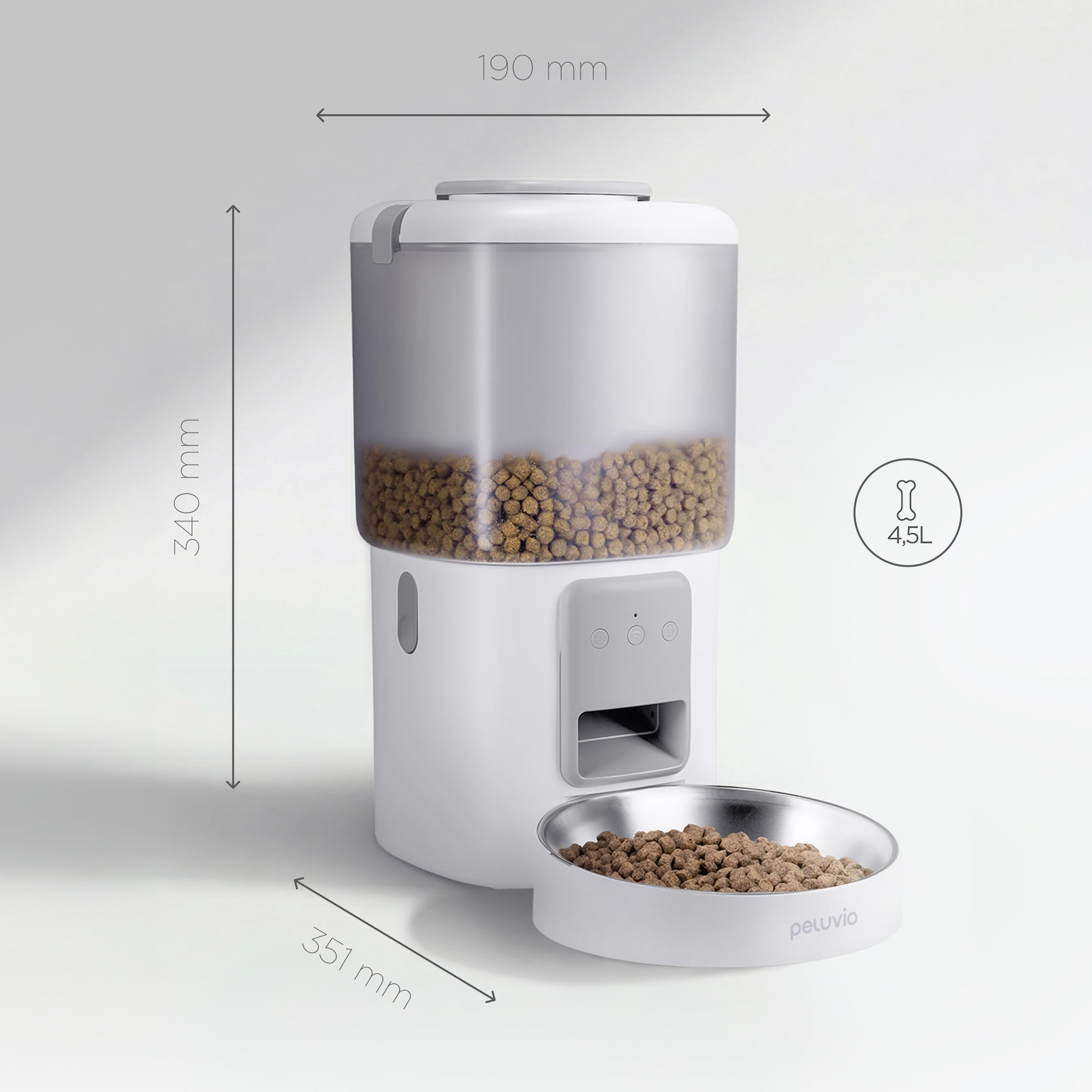CRISPY WI-FI Distributore Automatico Cibo Cani e Gatti con WiFi e App, Capiente 4,5 L, Programmabile Timer e Porzioni, Registrazione Vocale, Ciotola in Acciaio Inox, Cavo e Batterie (Bianco) | Per Cani e Gatti, App, Timer e Porzioni Programmabili, Registr