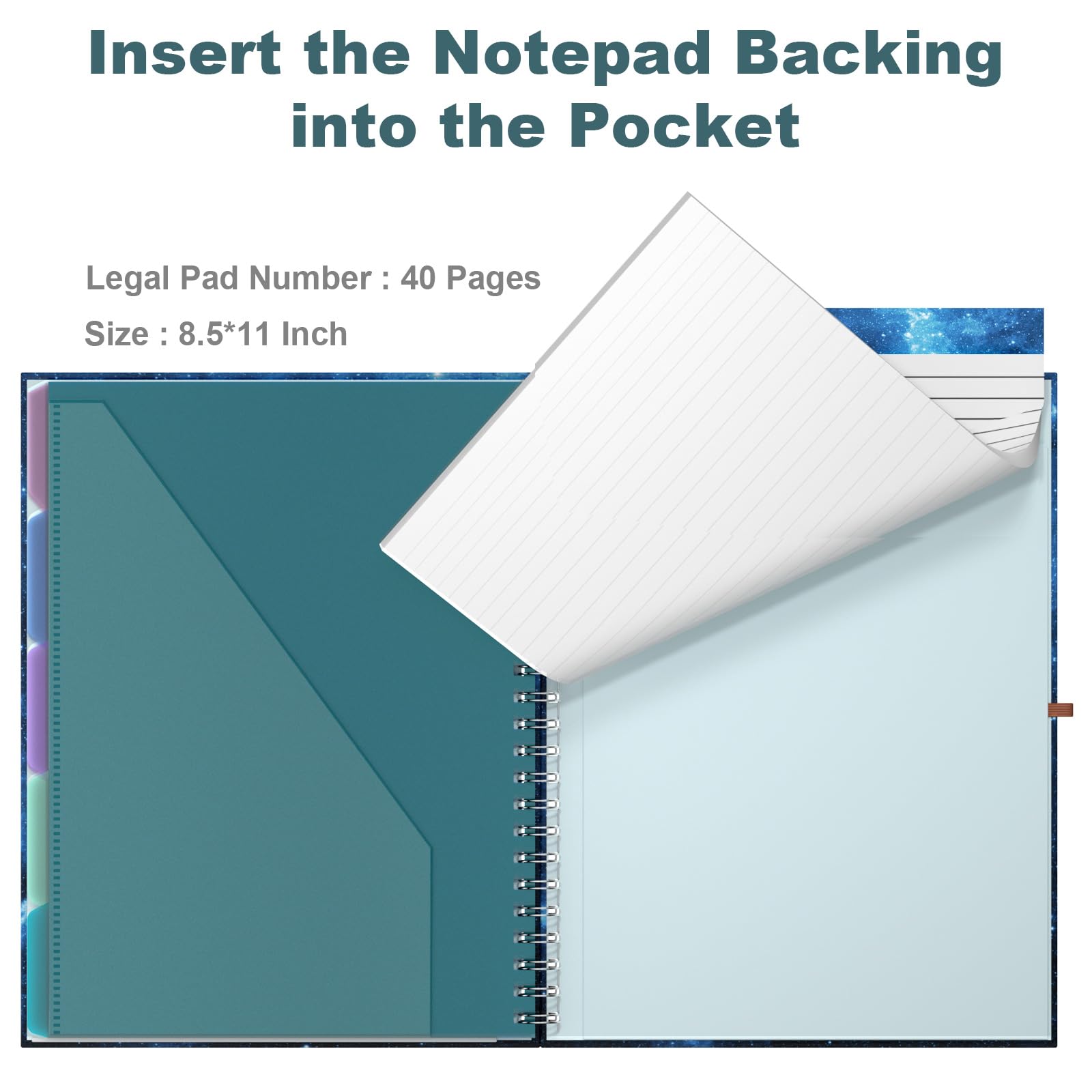 Hnogri Clipboard Folio with Refillable Lined Notepad, Clipboards with 5 A4 Folders Storage 10 Pockets - Image 4