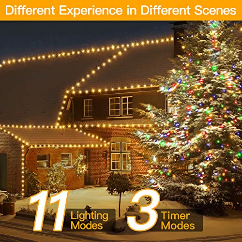 Image of Ollny Christmas Lights 262 FT 800 LED IP67 Waterproof, Color Changing Christmas Lights Outdoor with Remote, 11 Modes Dimmable Timer Warm White to Multicolored Changeable String Lights for House Decor