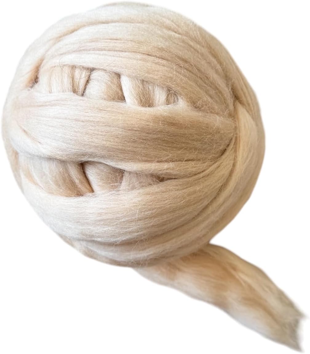 Kondoos Cream Beige Wool Roving, 8 OZ. Best Wool for Needle Felting, Wet Felting, Arts & Crafts, Spinning & Weaving. Yarn Fiber Bulk.