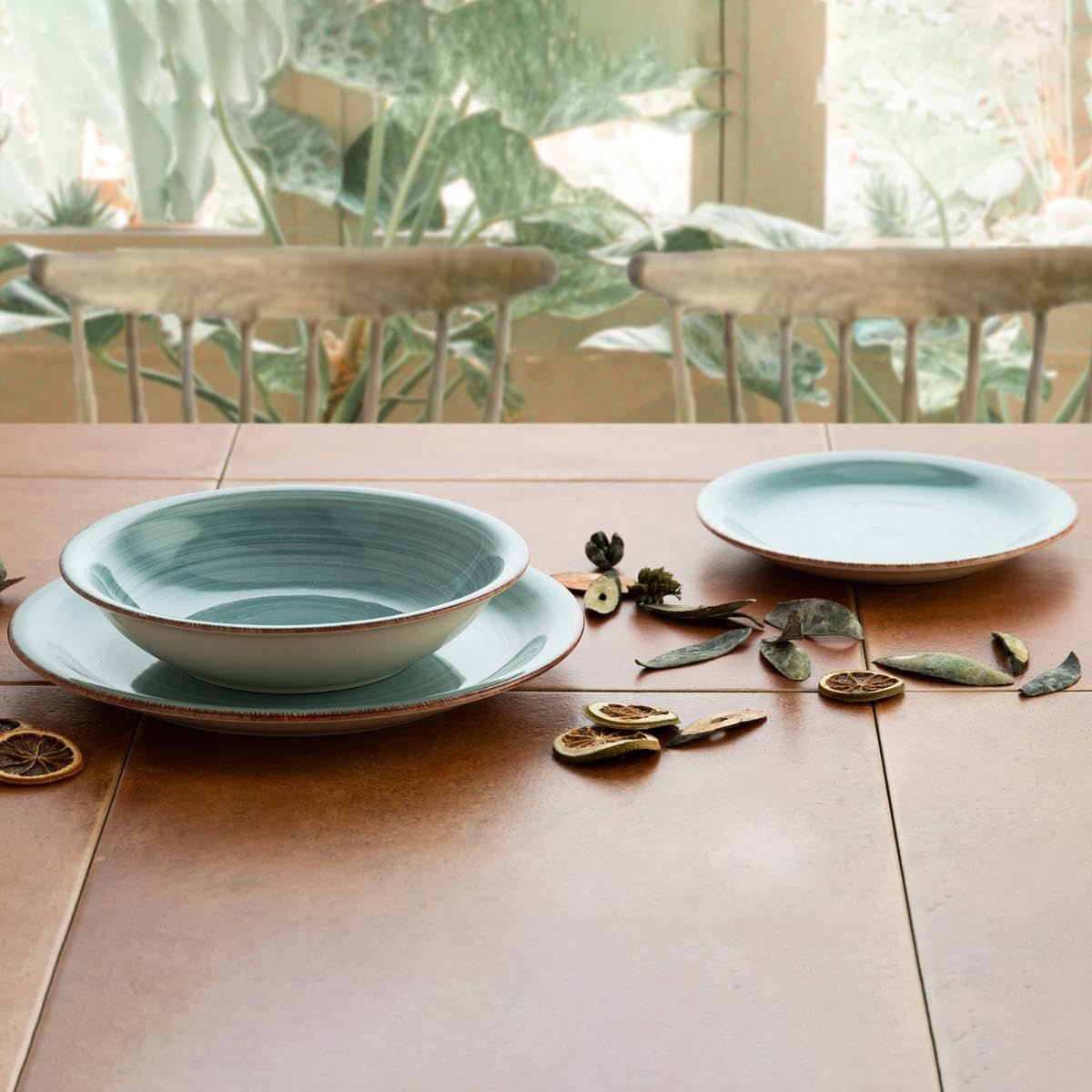 Set 18 Platos Porcelana Color Turquesa