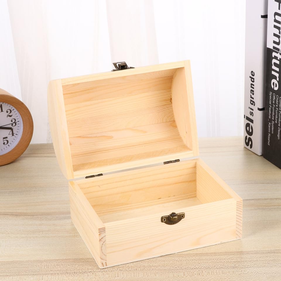 Image of Healifty Unfinished Wooden Craft Box Arched Diy Graffiti Storage Case with Lock for Home Shop for Adults Boy Girl Craft Projects