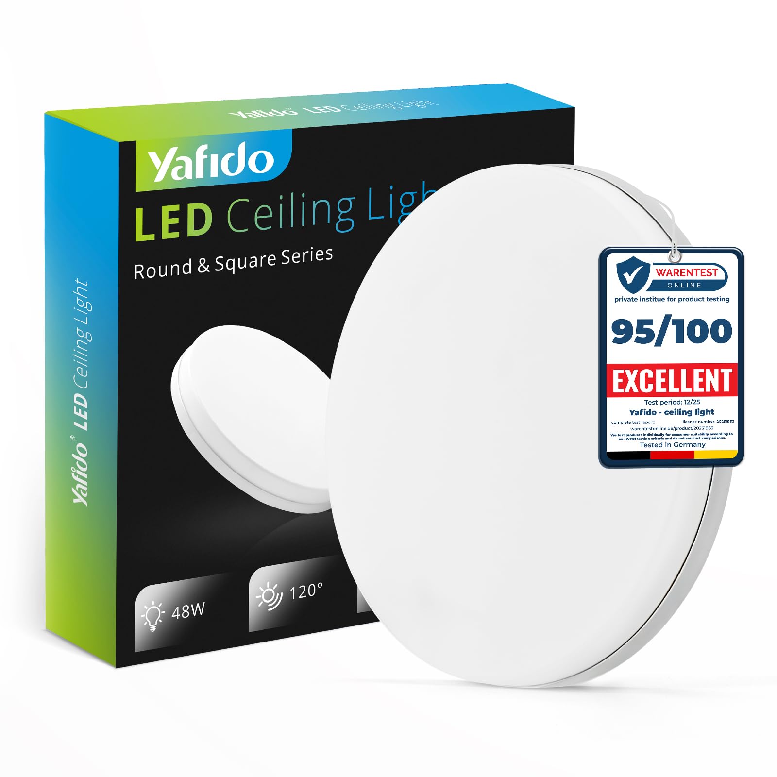 Yafido LED Round Bathroom Ceiling Light Fitting, 48W 4320LM, Cool White 6500K, IP44 Waterproof, 30CM Modern Ultra Bright Lighting Fixture 220V for Living Room Kitchen Roof Office