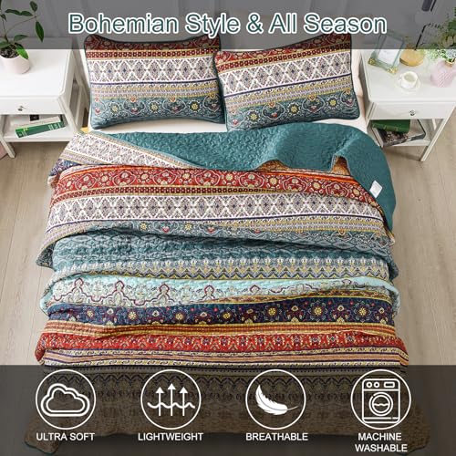 Parure de lit bohème 3 pièces en microfibre verte et marron pour lit double - 5