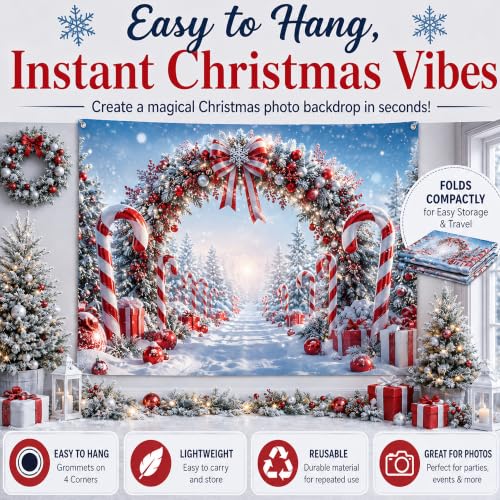 Image of Christmas Decorations - Christmas Candy Cane Arch Photography Backdrop